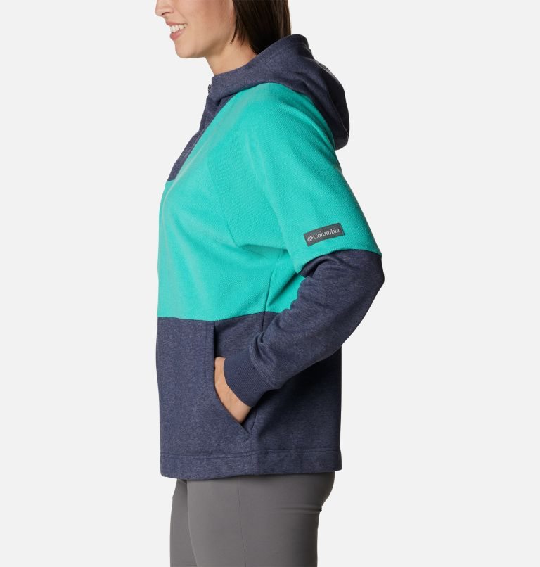 Women's Columbia Lodge French Terry Hooded Full-Zip Jackets Turquoise | CA-R13L6