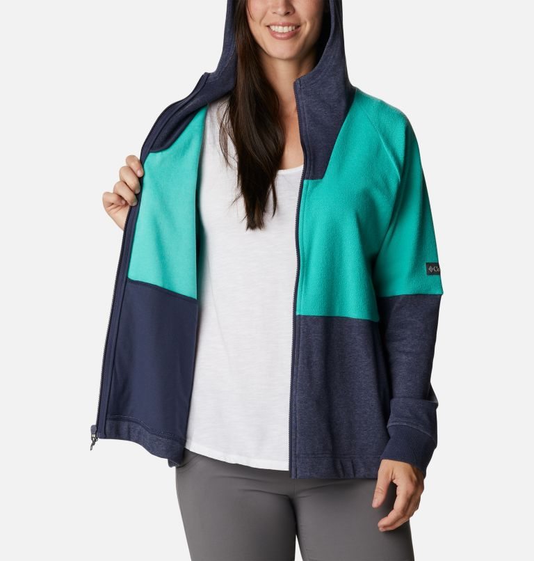 Women's Columbia Lodge French Terry Hooded Full-Zip Jackets Turquoise | CA-R13L6