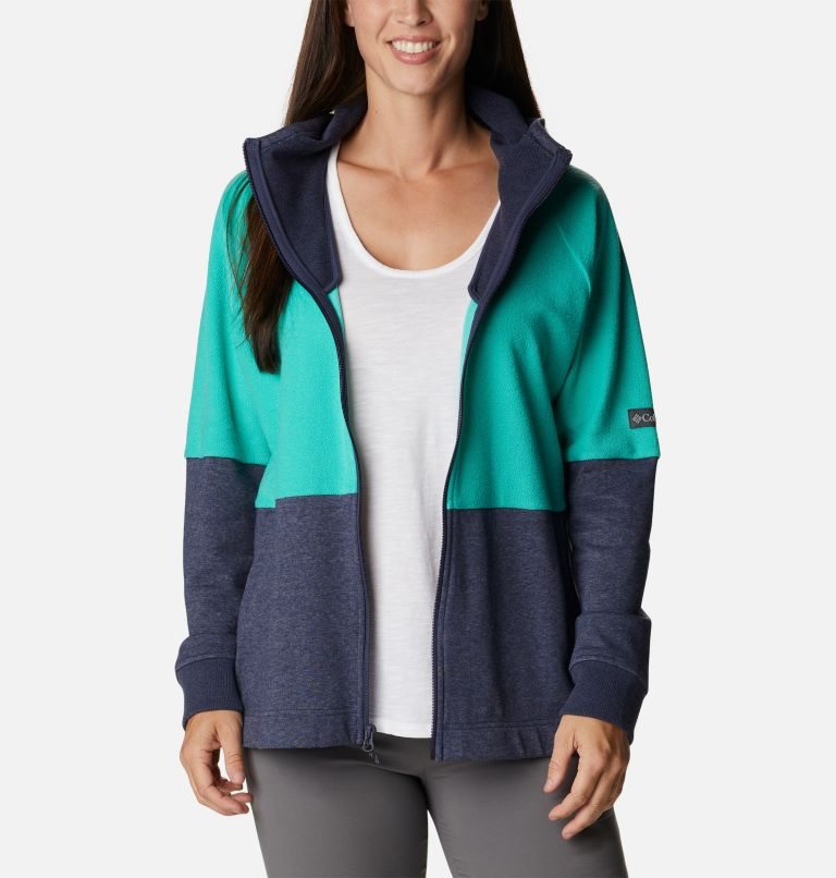 Women's Columbia Lodge French Terry Hooded Full-Zip Jackets Turquoise | CA-R13L6