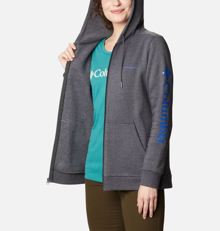 Women's Columbia Logo Full Zip Hoodie Dark Grey | CA-C653C