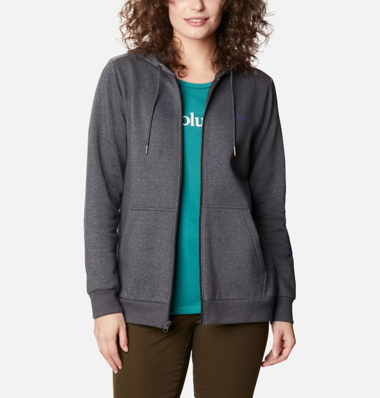 Women\'s Columbia Logo Full Zip Hoodie Dark Grey | CA-C653C