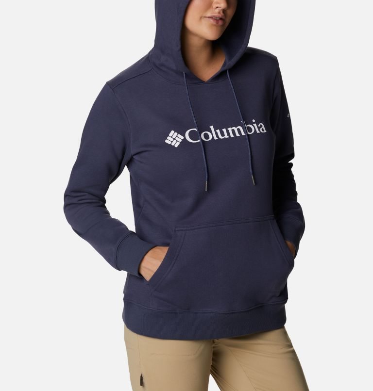 Women's Columbia Logo Hoodie Navy | CA-G8A65