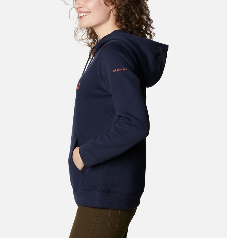 Women's Columbia Logo Hoodie Navy | CA-T6A8L