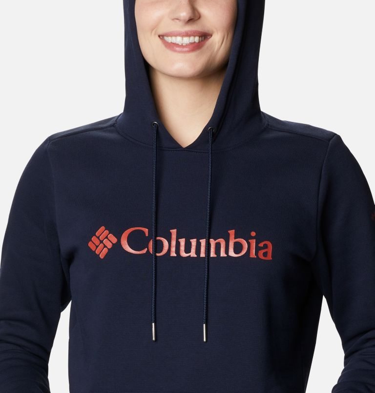 Women's Columbia Logo Hoodie Navy | CA-T6A8L