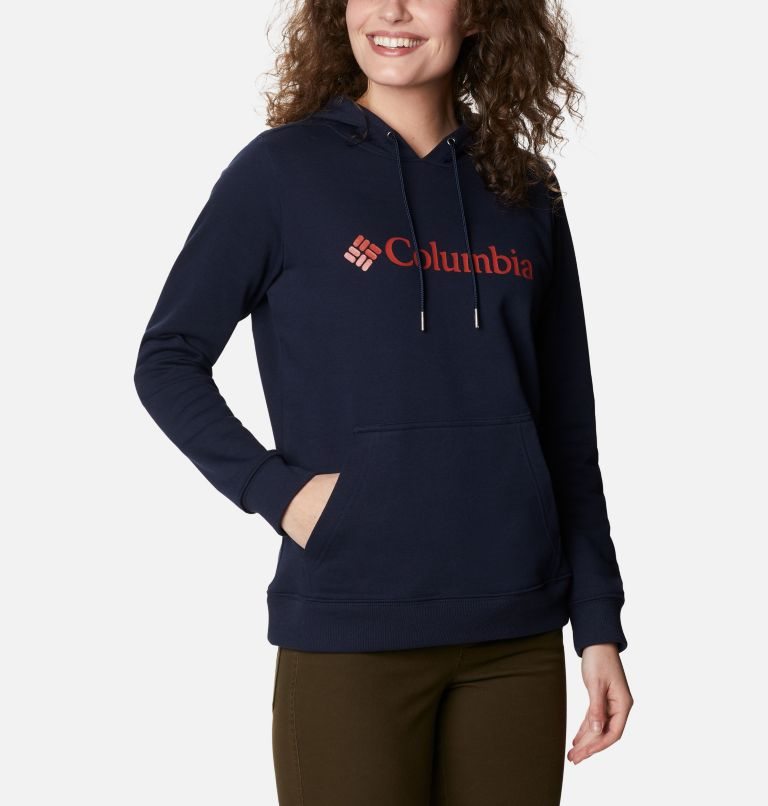 Women's Columbia Logo Hoodie Navy | CA-T6A8L