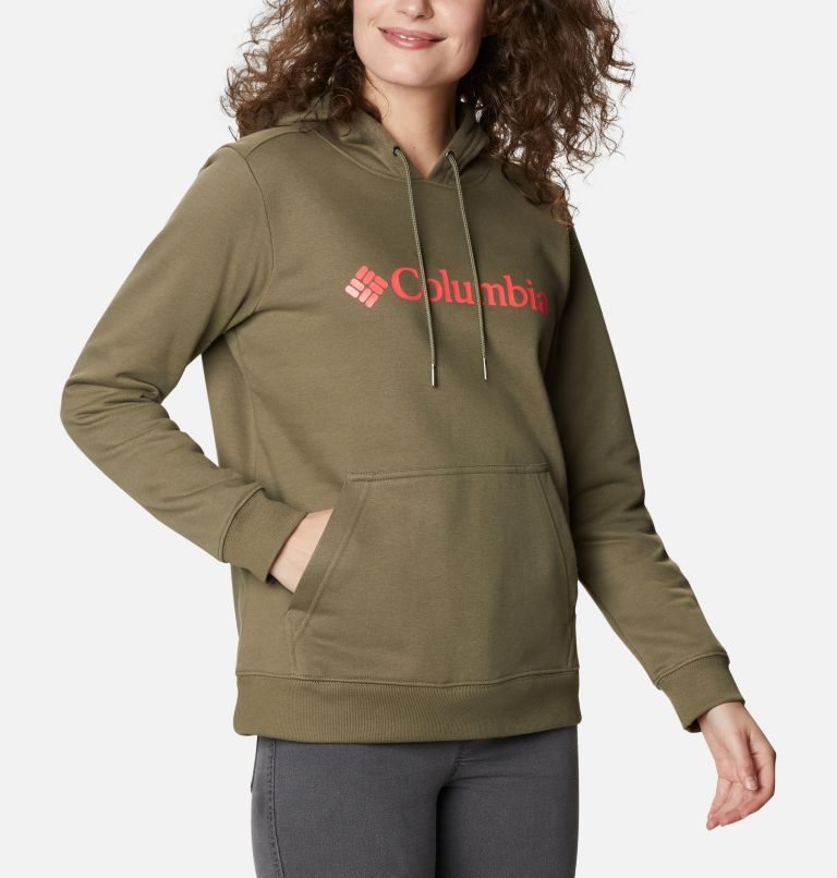 Women's Columbia Logo Hoodie Olive | CA-UAL35