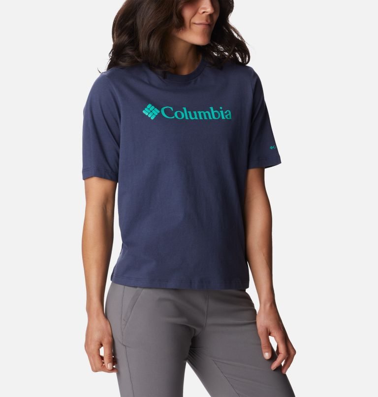 Women's Columbia North Cascades Relaxed T Shirts Navy | CA-S51CA