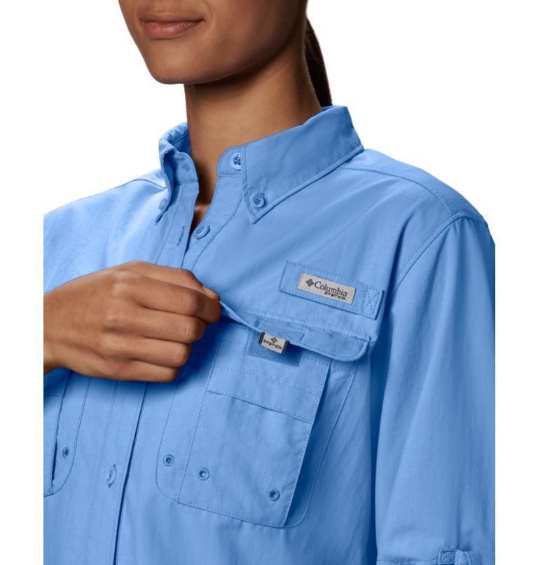 Women's Columbia PFG Bahama Long Sleeve Shirts Blue | CA-G5130