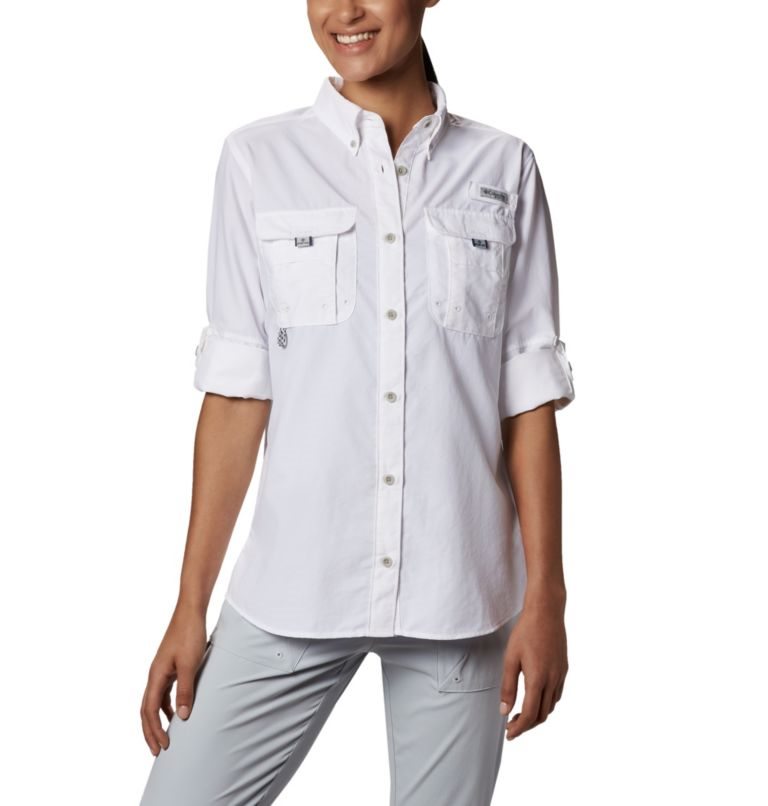 Women's Columbia PFG Bahama Long Sleeve Shirts White | CA-P401A