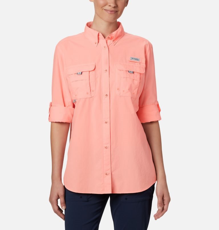 Women's Columbia PFG Bahama Long Sleeve Shirts Pink | CA-T4L31