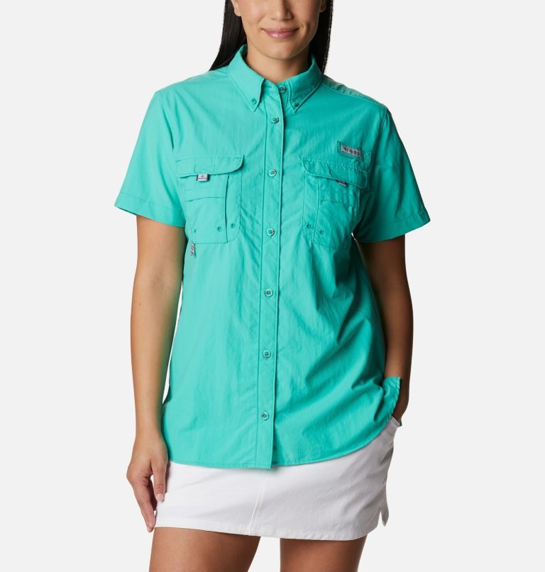 Women\'s Columbia PFG Bahama Short Sleeve Shirts Turquoise | CA-U8465