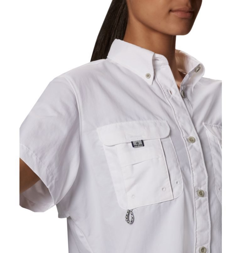 Women's Columbia PFG Bahama Short Sleeve Shirts White | CA-W50A1