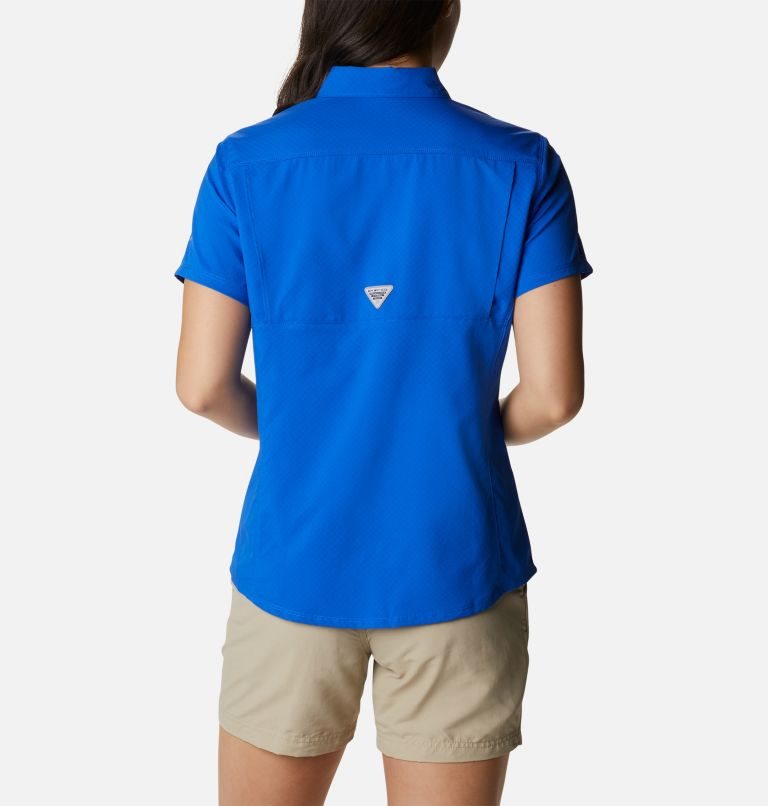 Women's Columbia PFG Cool Release Woven Short Sleeve Shirts Blue | CA-Q8310