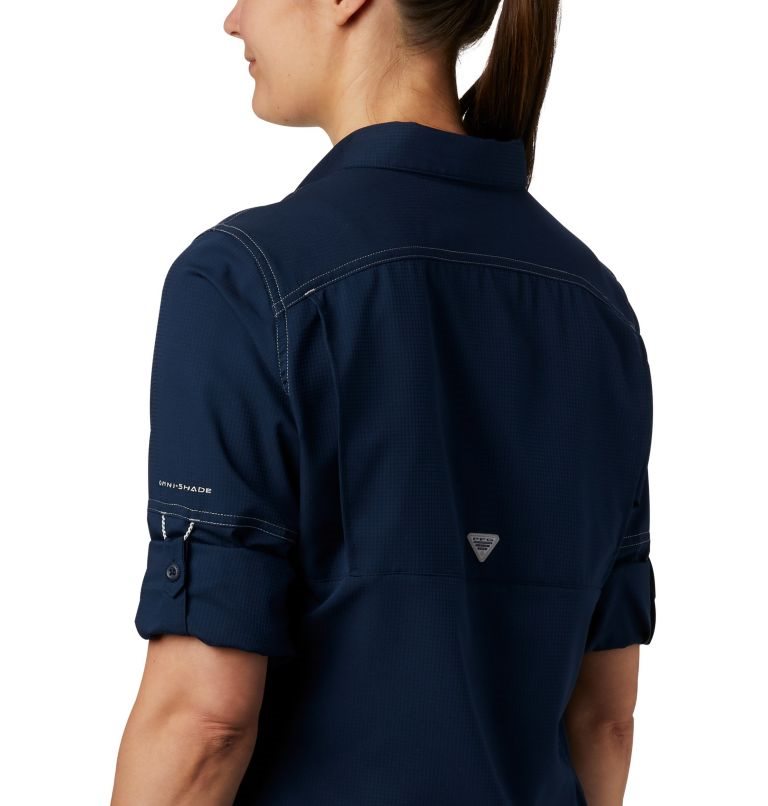 Women's Columbia PFG Lo Drag Long Sleeve Shirts Navy | CA-LC4L8