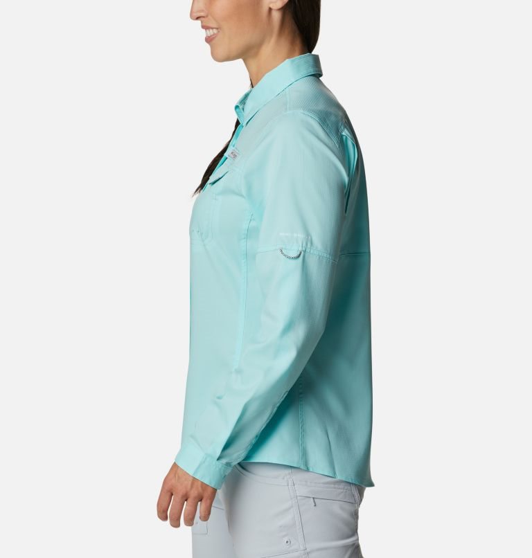 Women's Columbia PFG Lo Drag Long Sleeve Shirts Turquoise | CA-OA805