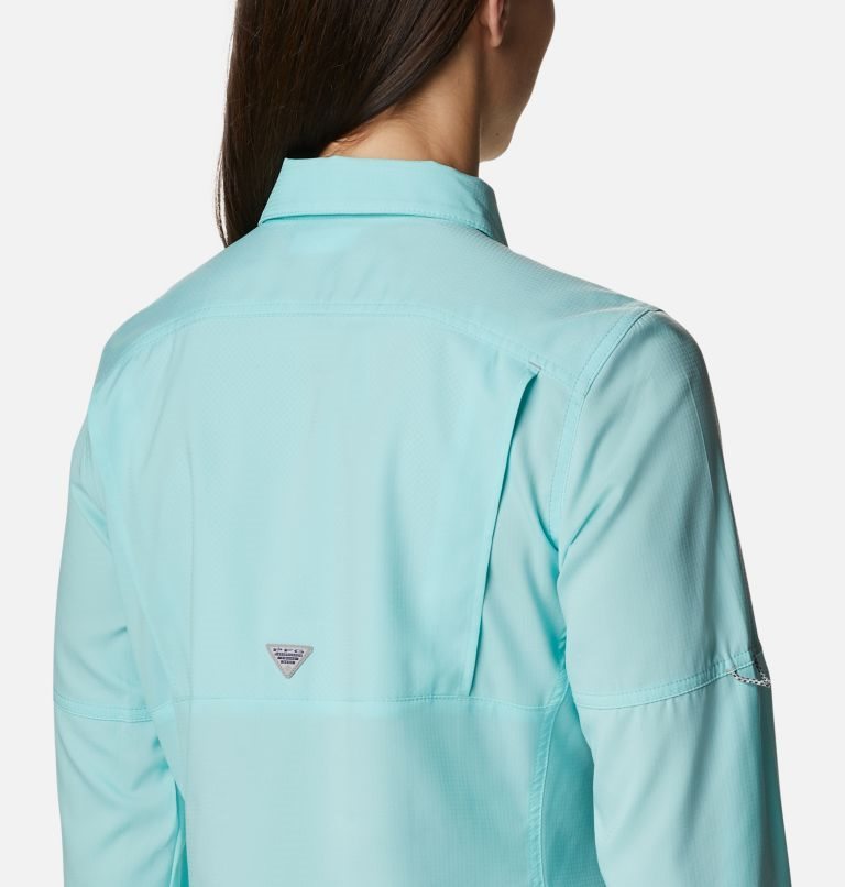 Women's Columbia PFG Lo Drag Long Sleeve Shirts Turquoise | CA-OA805