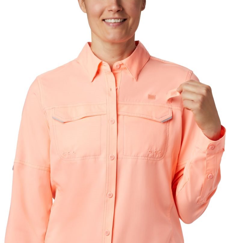 Women's Columbia PFG Lo Drag Long Sleeve Shirts Pink | CA-SL653