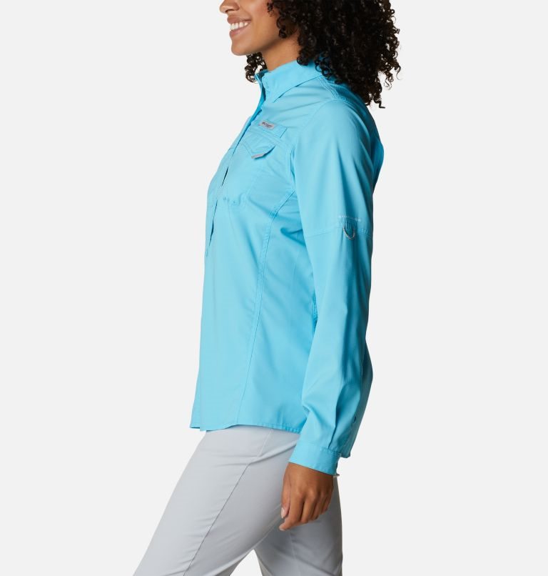 Women's Columbia PFG Lo Drag Long Sleeve Shirts Turquoise | CA-WA61C