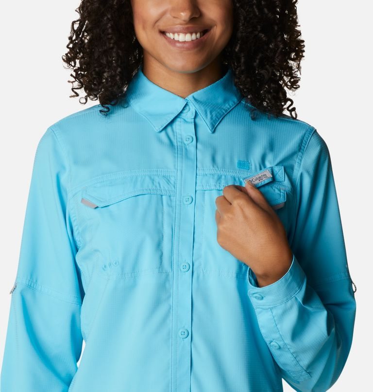 Women's Columbia PFG Lo Drag Long Sleeve Shirts Turquoise | CA-WA61C