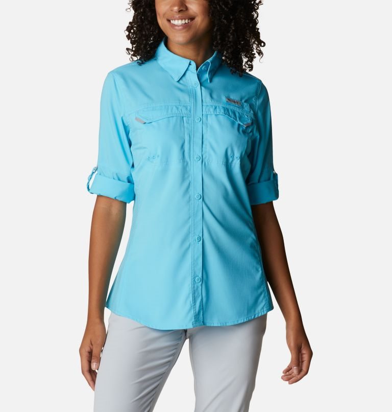 Women's Columbia PFG Lo Drag Long Sleeve Shirts Turquoise | CA-WA61C