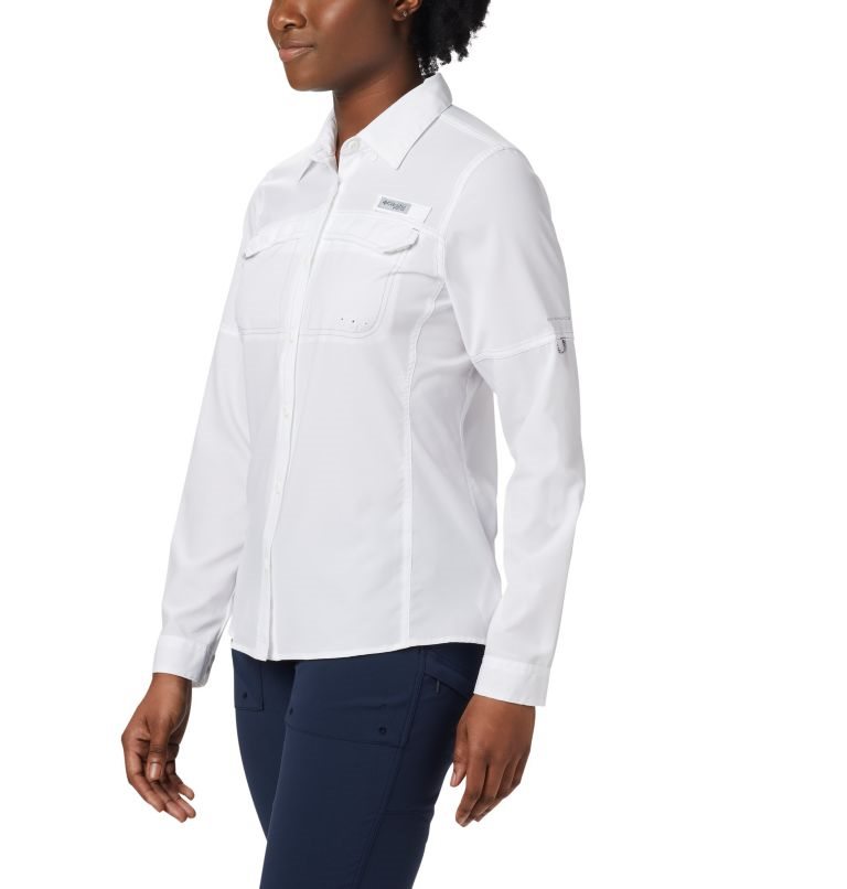 Women\'s Columbia PFG Lo Drag Long Sleeve Shirts White | CA-Y6485