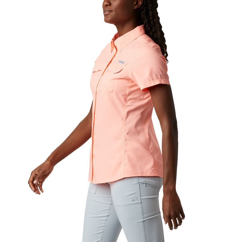 Women's Columbia PFG Lo Drag Short Sleeve Shirts Pink | CA-BA4C8