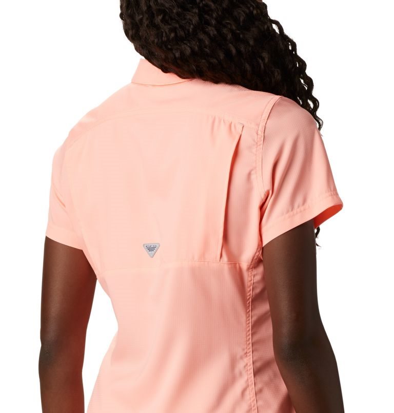 Women's Columbia PFG Lo Drag Short Sleeve Shirts Pink | CA-BA4C8