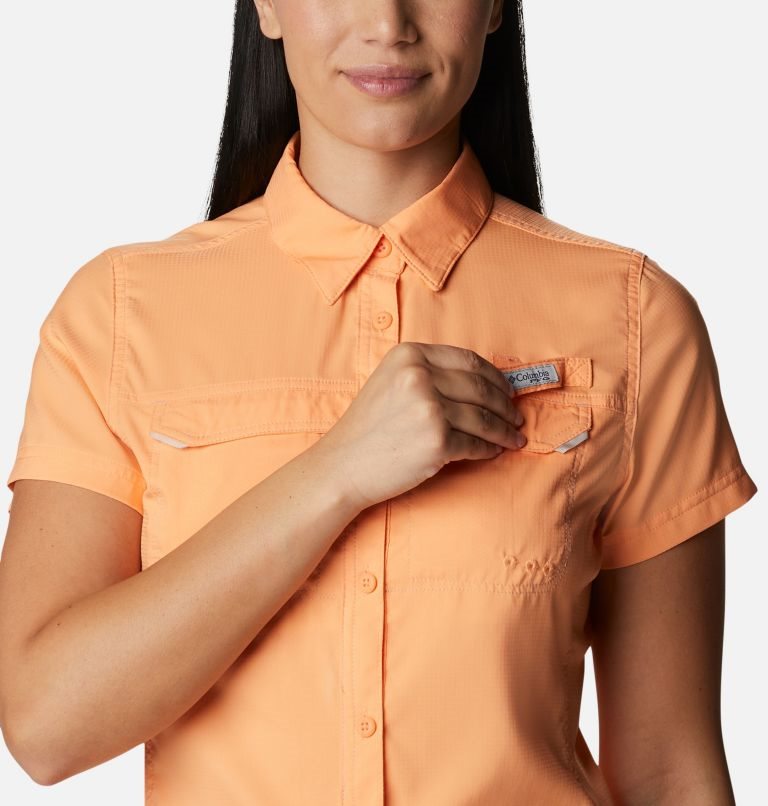 Women's Columbia PFG Lo Drag Short Sleeve Shirts Orange | CA-G1534