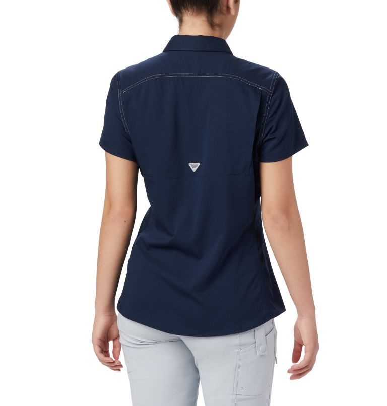 Women's Columbia PFG Lo Drag Short Sleeve Shirts Navy | CA-W560C