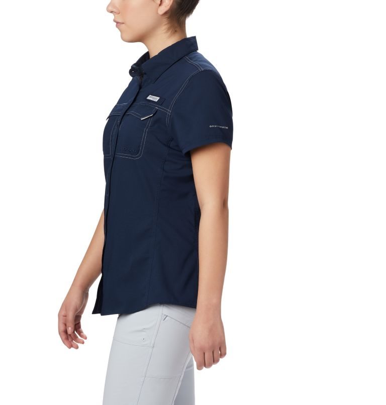 Women's Columbia PFG Lo Drag Short Sleeve Shirts Navy | CA-W560C