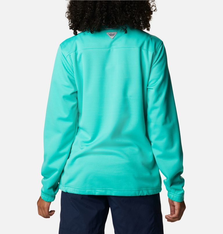 Women's Columbia PFG Skiff Guide Fleece Sweatshirts Turquoise | CA-B8C3L