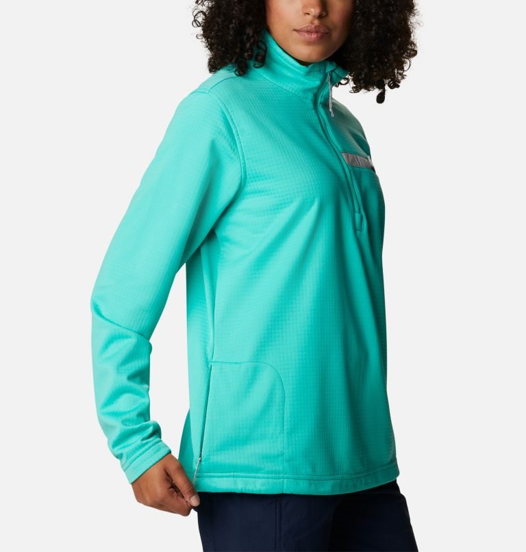 Women's Columbia PFG Skiff Guide Fleece Sweatshirts Turquoise | CA-B8C3L