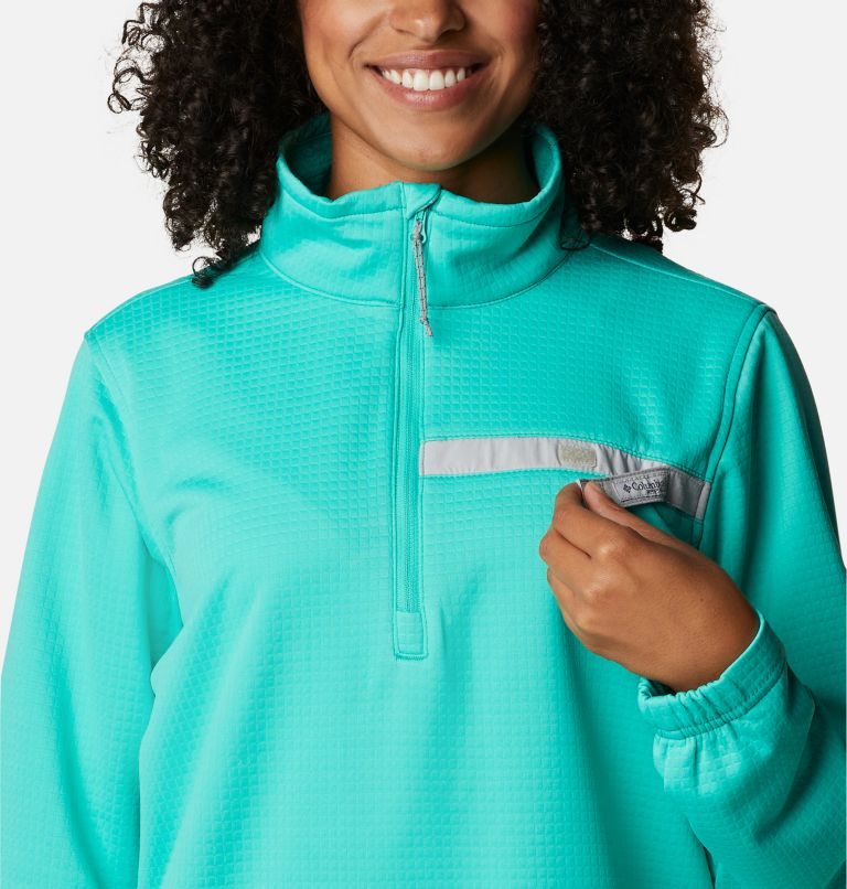 Women's Columbia PFG Skiff Guide Fleece Sweatshirts Turquoise | CA-B8C3L