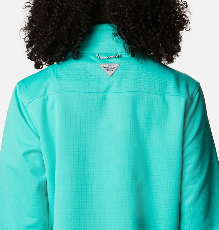 Women's Columbia PFG Skiff Guide Fleece Sweatshirts Turquoise | CA-B8C3L