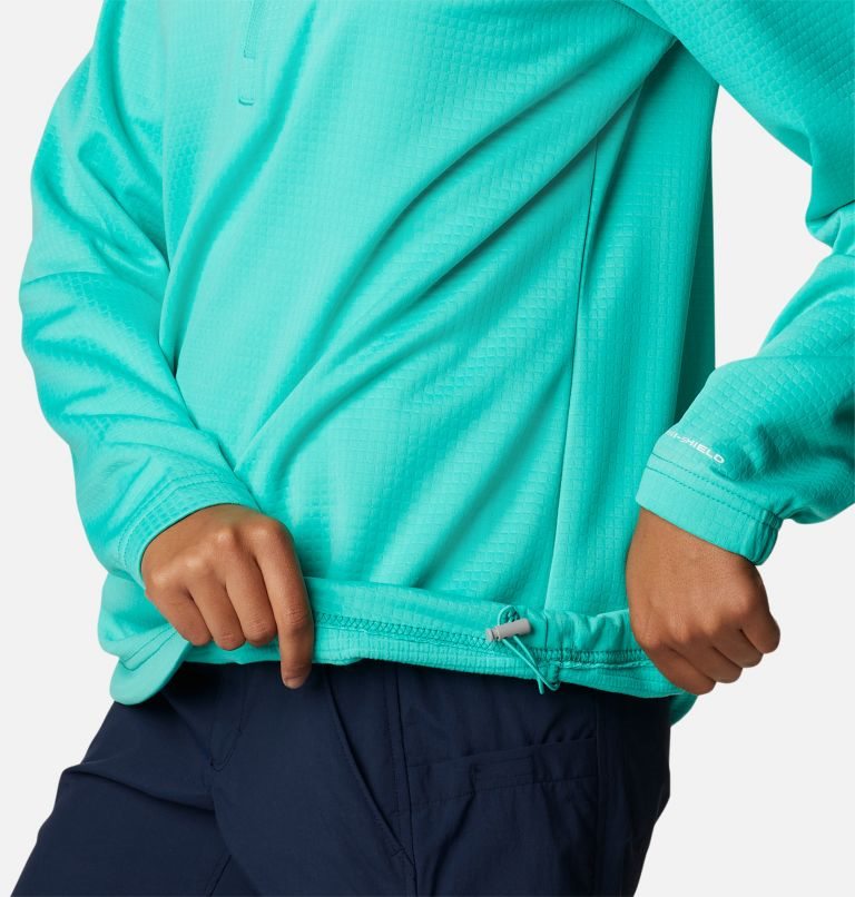 Women's Columbia PFG Skiff Guide Fleece Sweatshirts Turquoise | CA-B8C3L