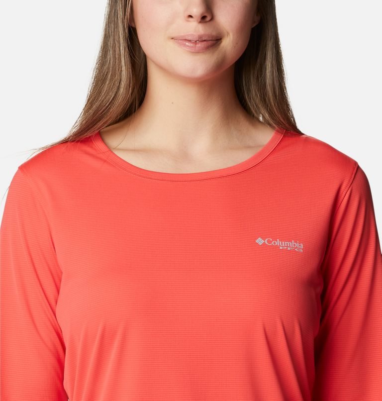 Women's Columbia PFG Skiff Guide Knit Long Sleeve Sweatshirts Red | CA-A650L