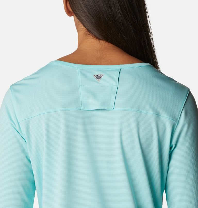 Women's Columbia PFG Skiff Guide Knit Long Sleeve Sweatshirts Turquoise | CA-MA160