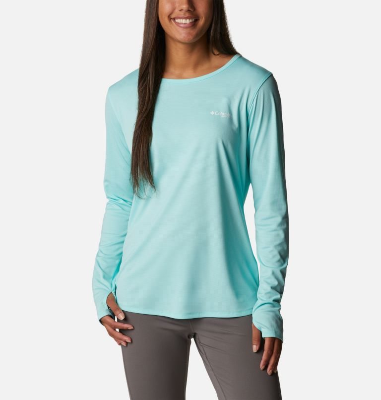 Women\'s Columbia PFG Skiff Guide Knit Long Sleeve Sweatshirts Turquoise | CA-MA160