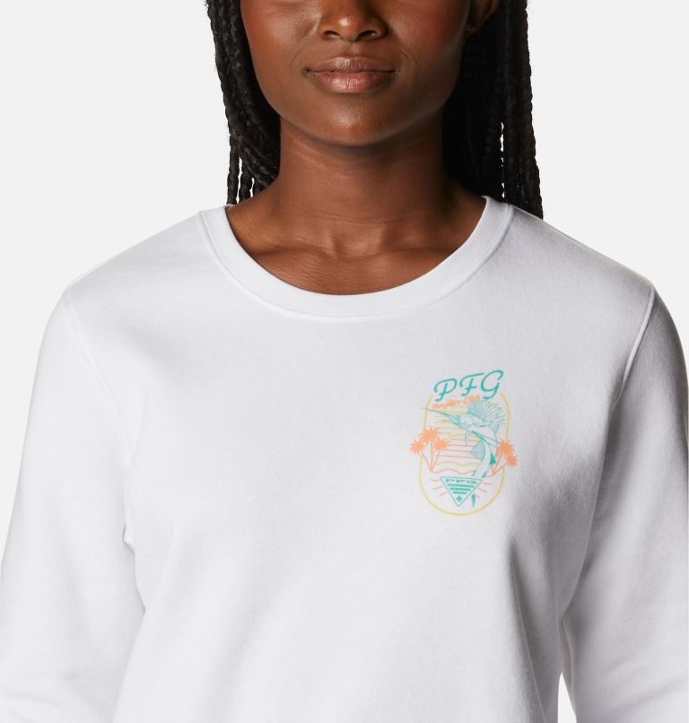 Women's Columbia PFG Slack Water Crew Sweatshirts White | CA-B3A0L