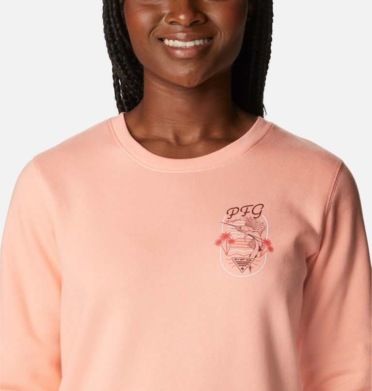 Women's Columbia PFG Slack Water Crew Sweatshirts Pink | CA-E03A6