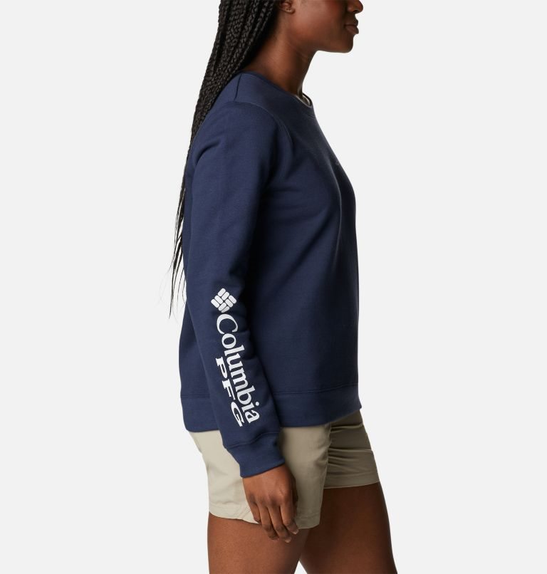 Women's Columbia PFG Slack Water Crew Sweatshirts Navy | CA-ECL83