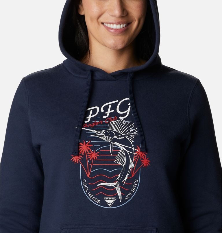 Women's Columbia PFG Slack Water Graphic Hoodie Navy | CA-C4860