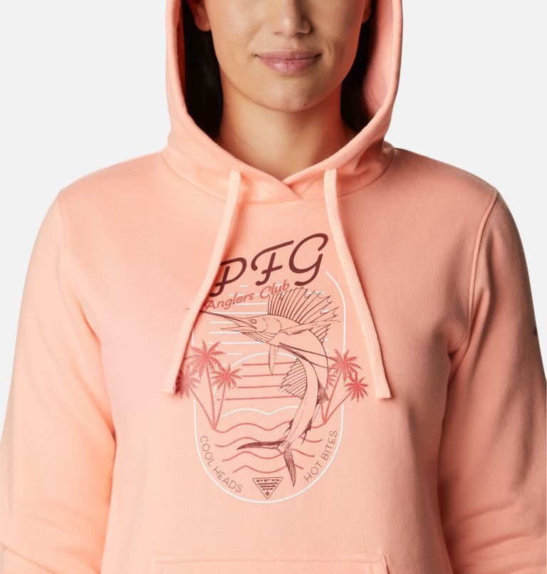 Women's Columbia PFG Slack Water Graphic Hoodie Coral | CA-G581C