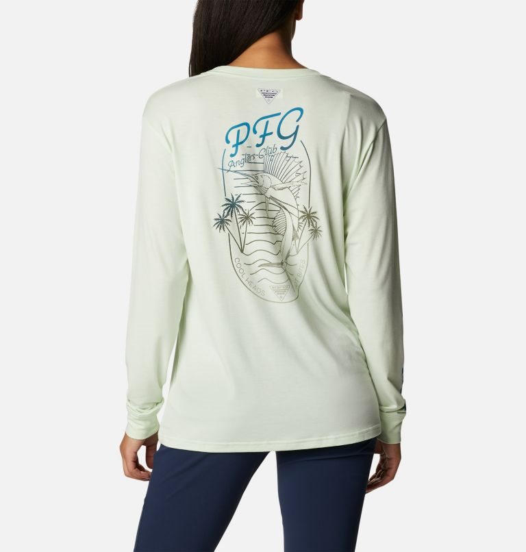 Women's Columbia PFG Slack Water Graphic Long Sleeve Sweatshirts Mint | CA-H0615