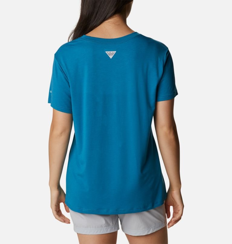 Women's Columbia PFG Slack Water Graphic Short Sleeve T Shirts Blue | CA-HC135