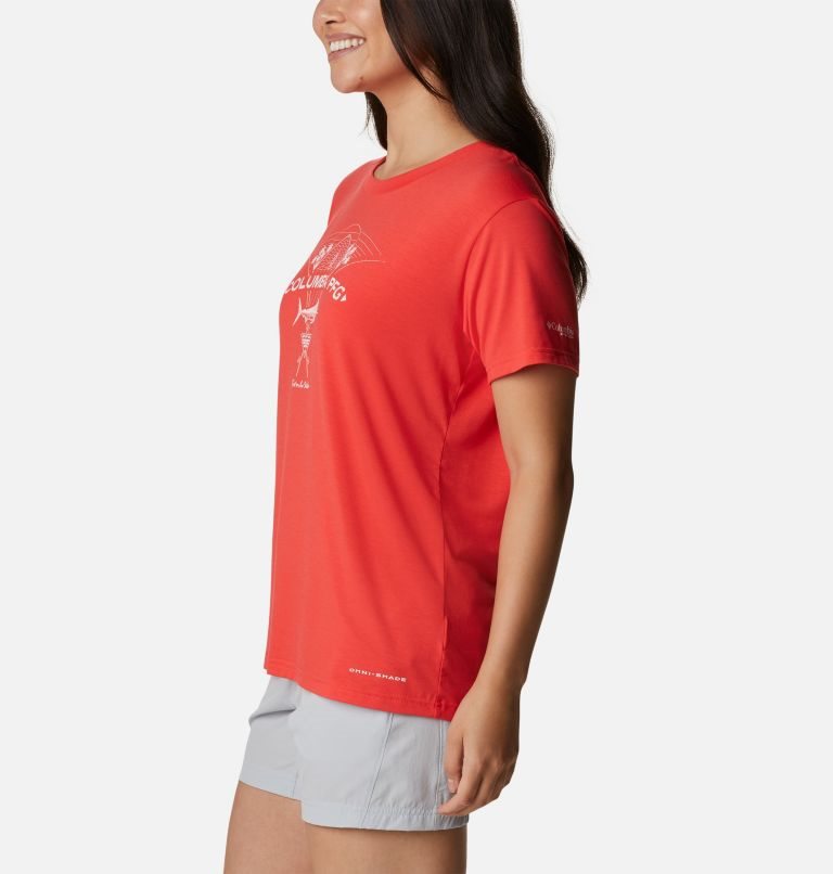 Women's Columbia PFG Slack Water Graphic Short Sleeve T Shirts Red | CA-J0L84