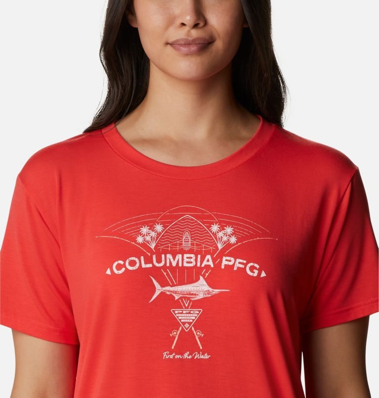 Women's Columbia PFG Slack Water Graphic Short Sleeve T Shirts Red | CA-J0L84