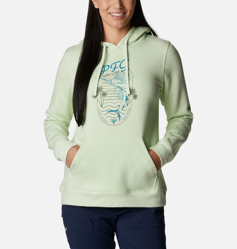 Women\'s Columbia PFG Slack Water Graphic Hoodie Mint | CA-J5108