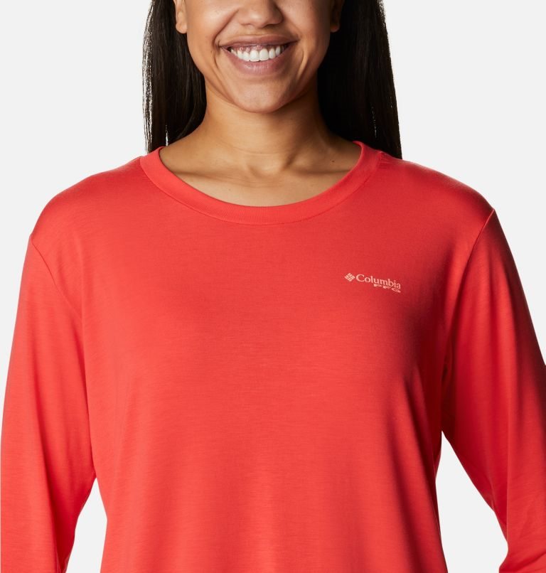 Women's Columbia PFG Slack Water Graphic Long Sleeve Sweatshirts Red | CA-Q6438