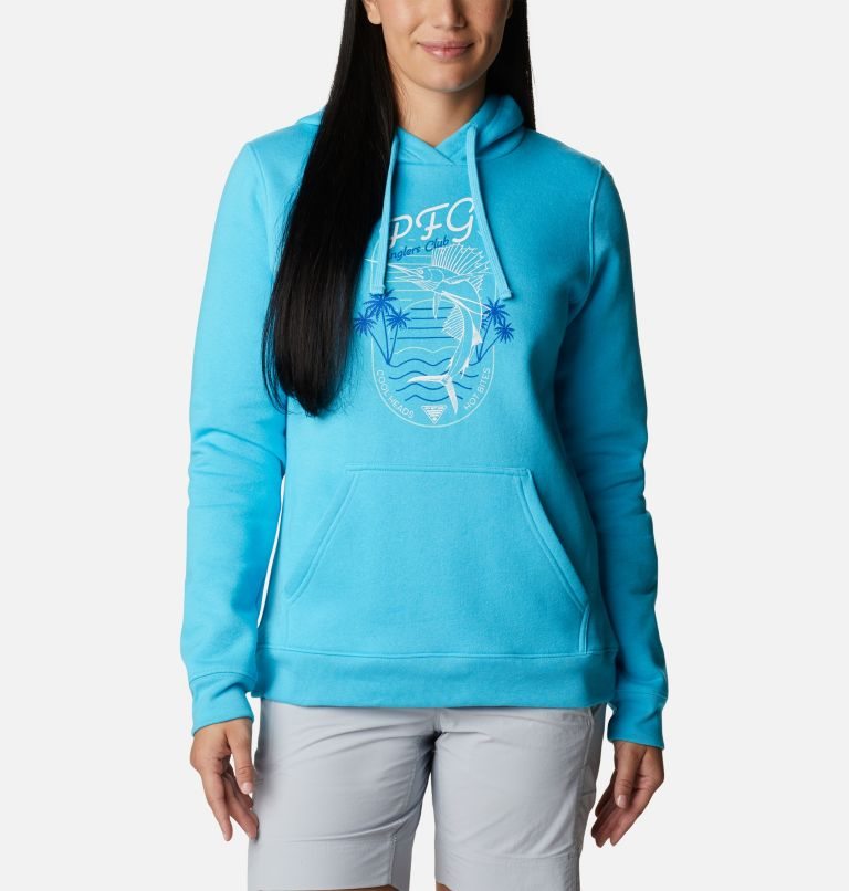 Women\'s Columbia PFG Slack Water Graphic Hoodie Blue | CA-S5084